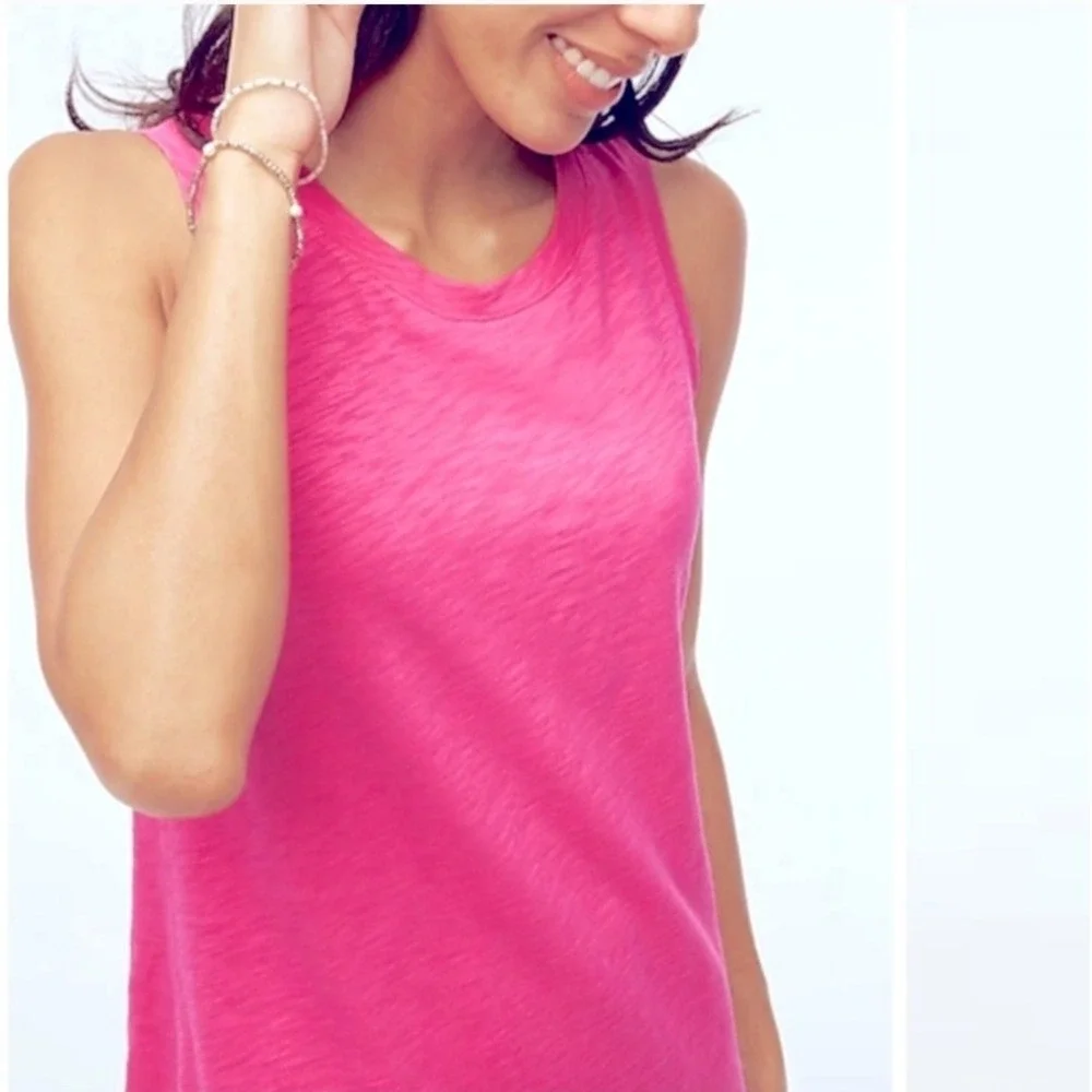 J. Crew Factory Vivid Pink Sleeveless Mini Casual Cotton‎ Tank Dress Size Small